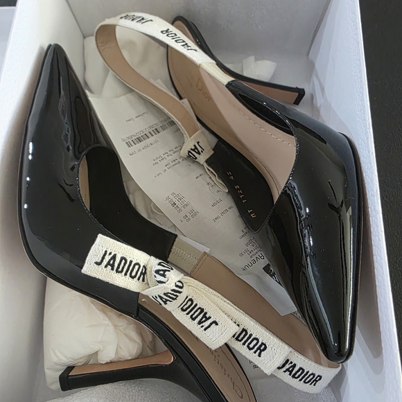 Dior Black Patent Leather Heels with Logo Strap - Picture 2 of 7